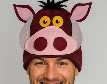 pumbaa beanie, pumbaa costume, lion king hat, lion king costume, lion king kid costume, lion king adult costume, timon beanie, timon costume