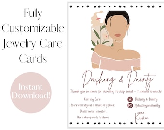 Jewelry Care Card | Polymer Clay Jewelry Care Card | Editable Jewelry Care Card Template | Jewelry Care Instructions | Canva Template