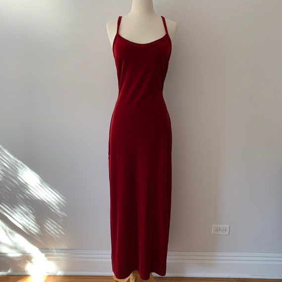 Red Velvet Strappy Maxi Dress