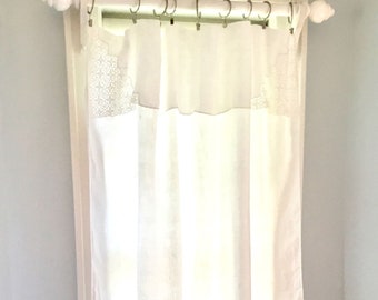 Gorgeous Curtain from Antique Tablecloth with Handmade Lace, Perfect Vintage Accent Panel