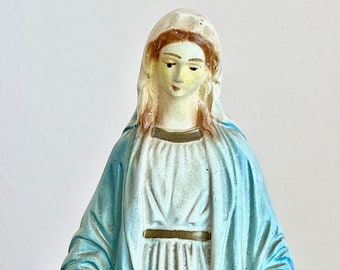 Antique Chalkware Virgin Mary Statue, Painted Home Altar Decor
