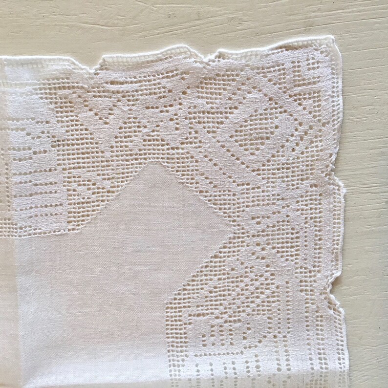 Antique Linen Handkerchief with Cutwork Edge, Vintage Lace Linens image 3