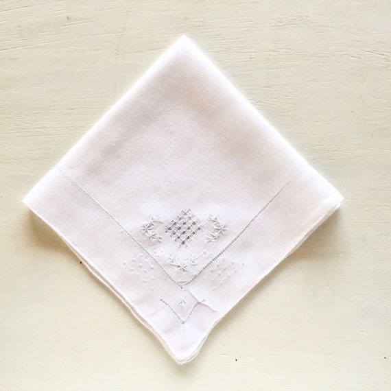Lovely Antique White Linen Handkerchief with Embr… - image 1