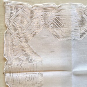 Antique Linen Handkerchief with Cutwork Edge, Vintage Lace Linens image 4