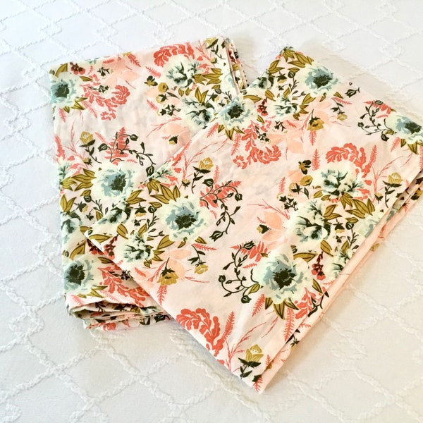 Lovely Pair of Long Floral Curtains, Pale Coral with Roses, Art Gallery Cotton Fabric