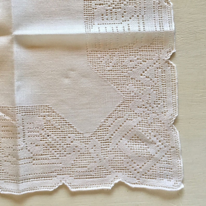 Antique Linen Handkerchief with Cutwork Edge, Vintage Lace Linens image 6