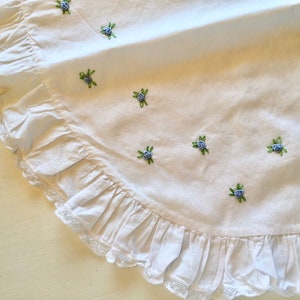 Vintage White Pillow Cover with Embroidered Flowers and Lace, Shabby Chic