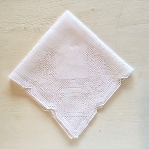 Antique Linen Handkerchief with Cutwork Edge, Vintage Lace Linens image 1
