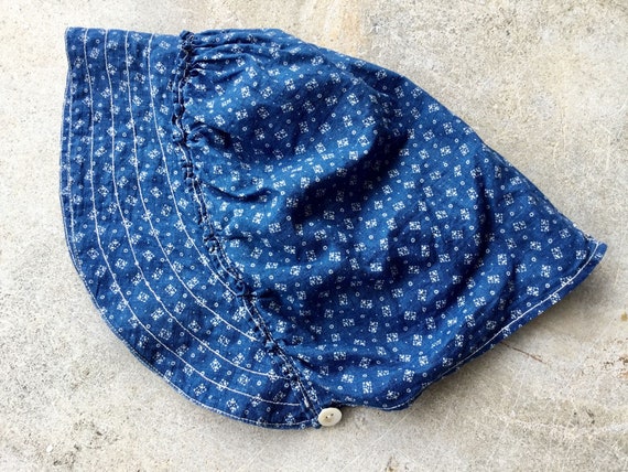 Lovely Antique Blue Calico Child's Bonnet, Farmhou