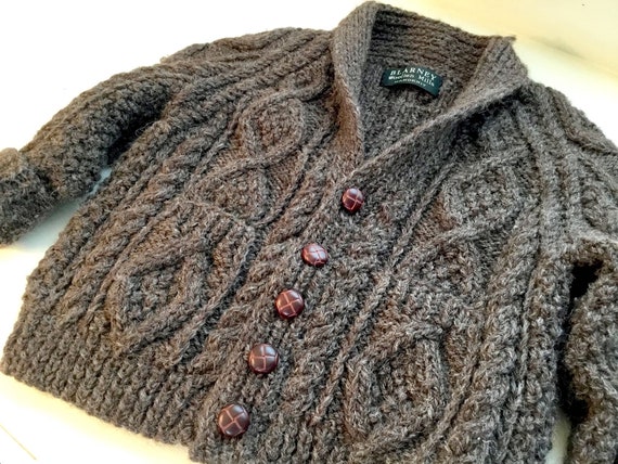 Vintage Child's Hand Knit Irish Aran Wool Cardigan