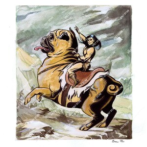 Battlepug comic art print digital download 8 x 10&quot; | Funny dog giant pug warrior printable painting | Napoleon portrait comic book parody