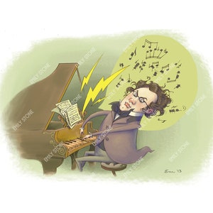 Franz Schubert art print digital download 11 x 14&quot; | Piano player music famous composer original art | Printable cute cartoon musician art