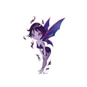 Dark fairy art print digital download 5 x 7&quot; | Beautiful goth fairy original art | Printable cute cartoon art purple fairy