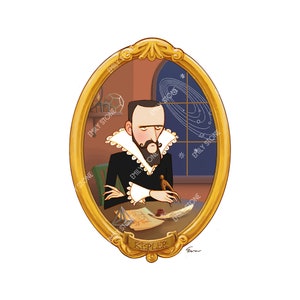 Johannes Kepler art print digital download 5 x 7&quot; | Cute cartoon astronomer original art | Printable educational scientist astronomy art