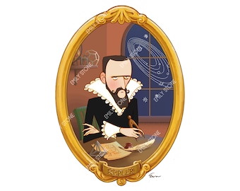 Johannes Kepler Art Print | Cartoon Astronomer Portrait (Digital Download)