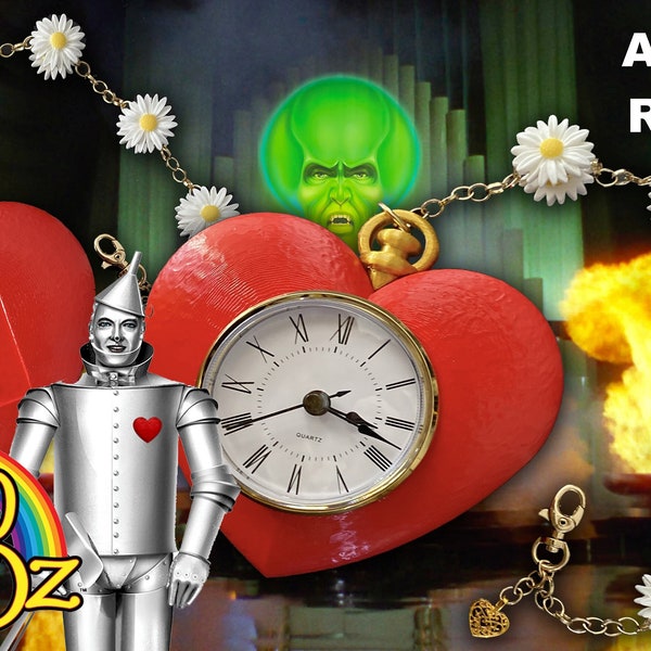 Wizard of Oz Tin Man's Deluxe Testimonial Heart with a REAL WORKING CLOCK