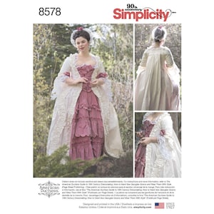 Simplicity 8578 Misses&#39; 18th Century Round Gowns & Stomacher