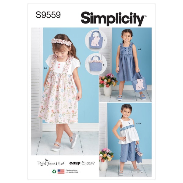 Simplicity S9559 Children's Dress, Top, Pants, Purses and Headband