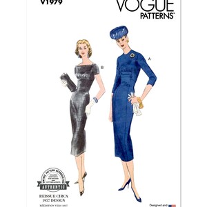 May include: Vogue Patterns sewing pattern featuring two vintage dress designs. The image includes illustrations of the dresses, labeled A and B, and the text "REISSUE CIRCA 1957 DESIGN". The pattern is designed and printed in the USA.
