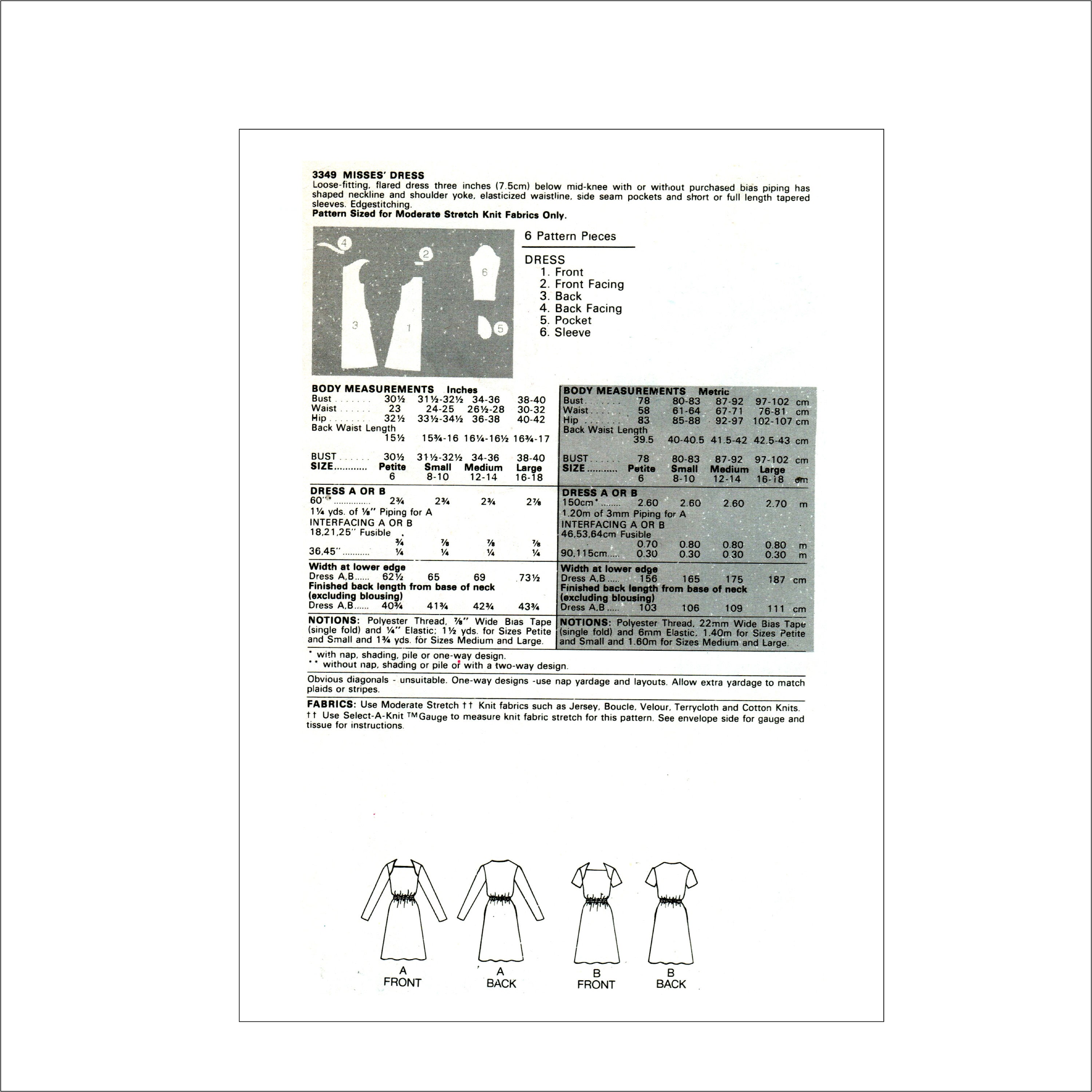 Butterick 3349 Misses Loose-fitting Flared Dresses - Etsy