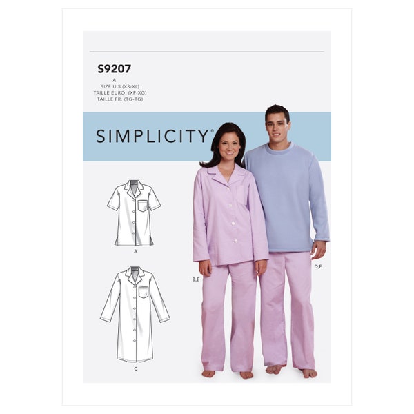 Simplicity S9207 Misses' and Men's Nightshirt, Pajama Tops & Pants