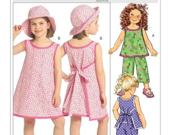 Children's/Girls' Wrap Top, Dress, Pants and Bucket Hat - Butterick B5019