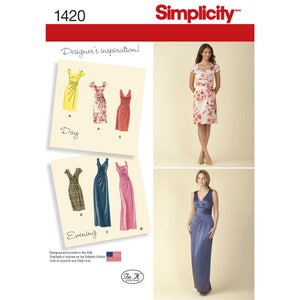Può includere: Modello di cucito Simplicity numero 1420 per un abito con una varietà di stili. Il modello include un abito a maniche corte con scollo quadrato, un abito senza maniche con scollo a V e un abito lungo senza maniche con scollo a V. Il modello è progettato per il giorno e la sera.