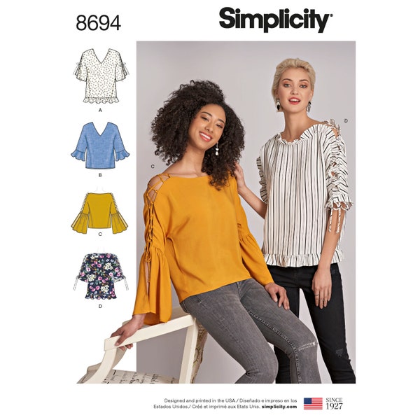 Simplicity 8694 Misses' Flared Sleeve Tops