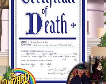 Wizard Of Oz Certificate Of Death Wicked Witch of the East Prop/Replica