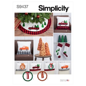 Fall, Thanksgiving & Christmas Holiday Decorating Chair Topper, Pillow Cover, Stockings, Tree Skirt, Wreaths, Trees - Simplicity S9437