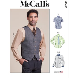 Men&#39;s Lined Vest, Shirts, Tie and Bow Tie - McCall&#39;s M8415