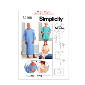 Unisex Adaptive Recovery Gowns and Bed Robe - Simplicity S9490