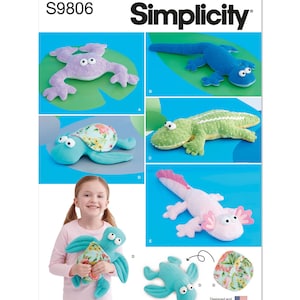 Simplicity S9806 Plush Reptiles: Frog, Lizard, Alligator, Turtle and Axolotie