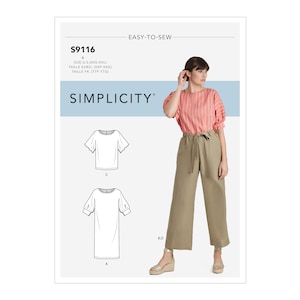 Misses&#39; Dress, Tops With Sleeve Variation & Pants With Tie Belt - Simplicity S9116
