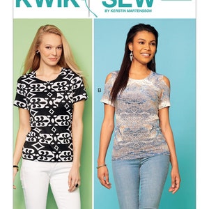 Kwik Sew K4207 Misses&#39; Pullover Tops with Cold-Shoulder and Pocket Options  (XS-S-M-L-XL)
