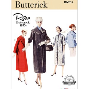 B6957 Sewing Pattern Retro 1950s Vintage Misses' Coats Sizes