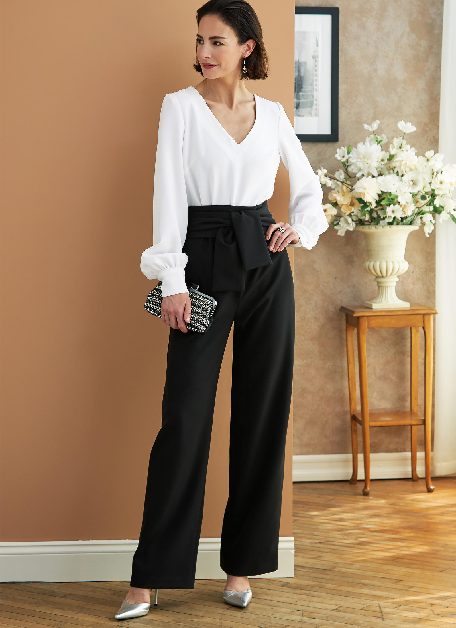 バタリック B6716 ミセス用ジャンプスーツ＆サッシュ（袖丈と丈の