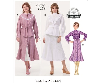 Conjunto feminino de blusa, saia e anágua da Laura Ashley - McCall's M8490