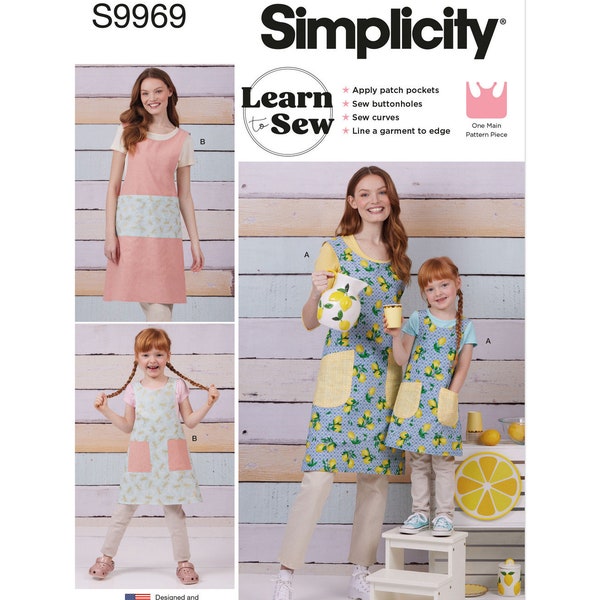 Simplicity S9969 Children's and Misses' Reversible Aprons: A (S-L/S-L)