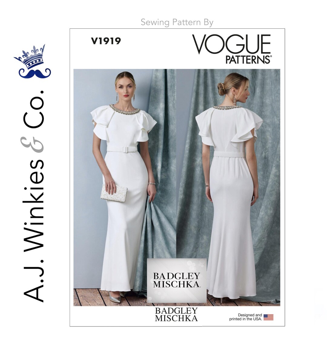 Misses Full Length Dress With Belt by Badgley Mischka - Vogue V1919 - Etsy Misses Full Length Dress With Belt by Badgley Mischka - Vogue V1919 - Etsy
