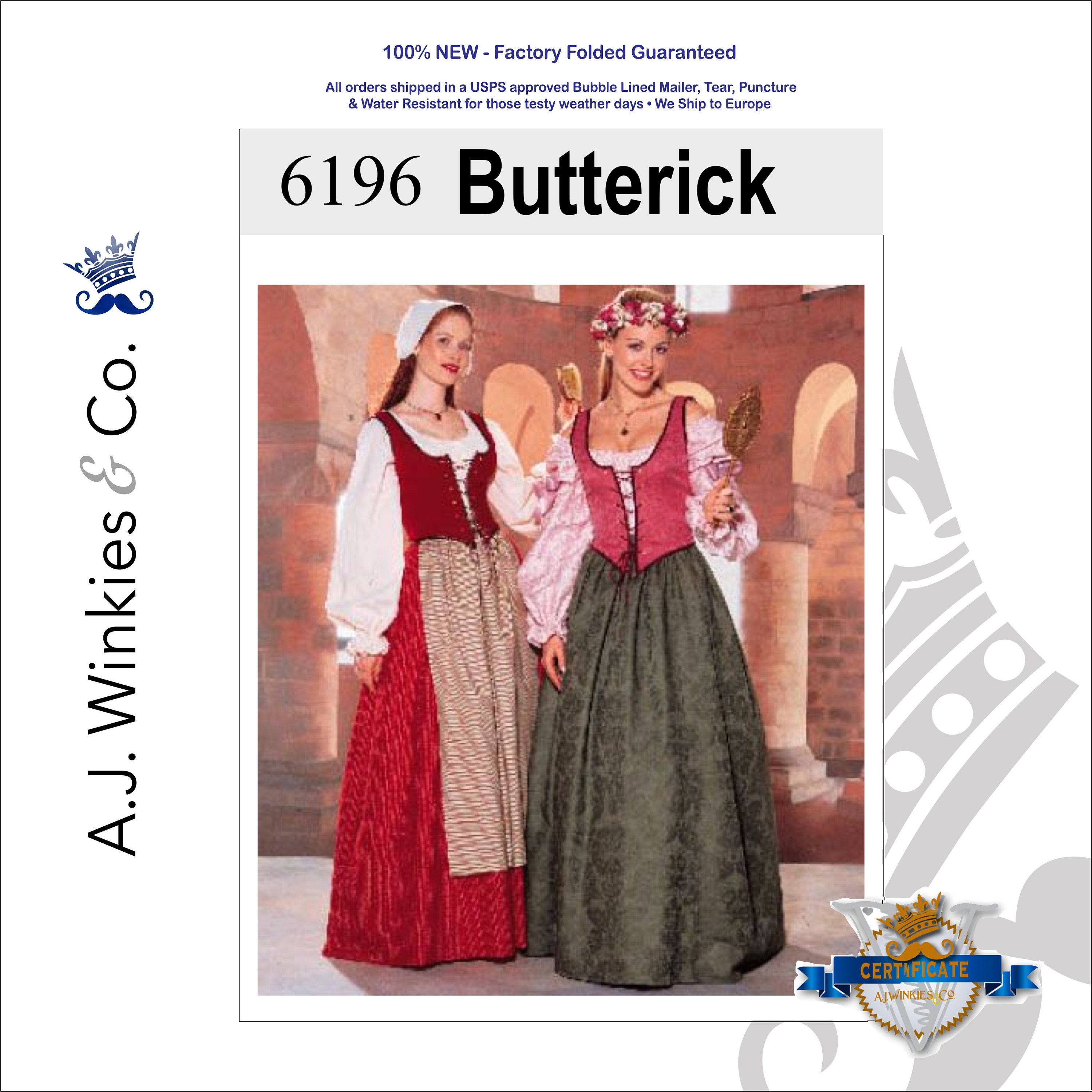 Sizes 6-8-10 Renaissance Dress B6196 Butterick Pattern New UnCut 