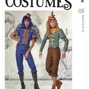 May include: McCall's Costumes pattern featuring two costume designs. One costume is blue with a zig-zag design, the other is green and brown. The pattern includes sizes A5 (6-8-10-12-14).