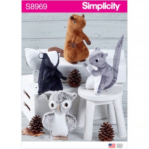 Squirrel, Owl, Skunk, Beaver Stuffed Animals -Simplicity S9418
