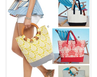 Lined Tote & Shopping Bags with Handle and Contrast Options - McCall&#39;s M7611