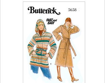 Butterick 5658 Misses' Loose Fitting Front Wrap Jacket w Hood and Length Options