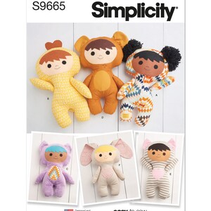 May include: A Simplicity sewing pattern for making six different stuffed toys. The pattern includes a chicken, bear, bunny, cat, and two other dolls. The pattern is easy-to-sew and designed and printed in the USA.