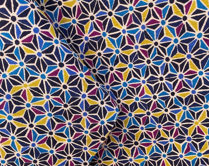 Multi coloured Asanoha (Hemp Leaf), Dobby Shantung fabric by Sevenberry Japan