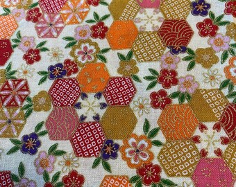 Hexagon Flower garden - Japanese Cotton - fabric by the 1/4mtr