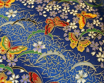 Butterflies & Maple Leaves - moody blues - Japanese Cotton - fabric by the 1/4mtr
