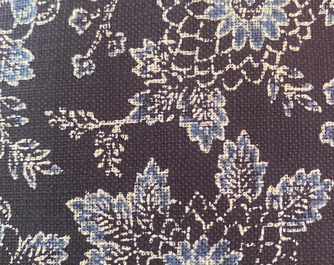 Indigo Flowers - dark blue background Sevenberry Japanese Cotton . Fabric sold in 1/4mtr increments.